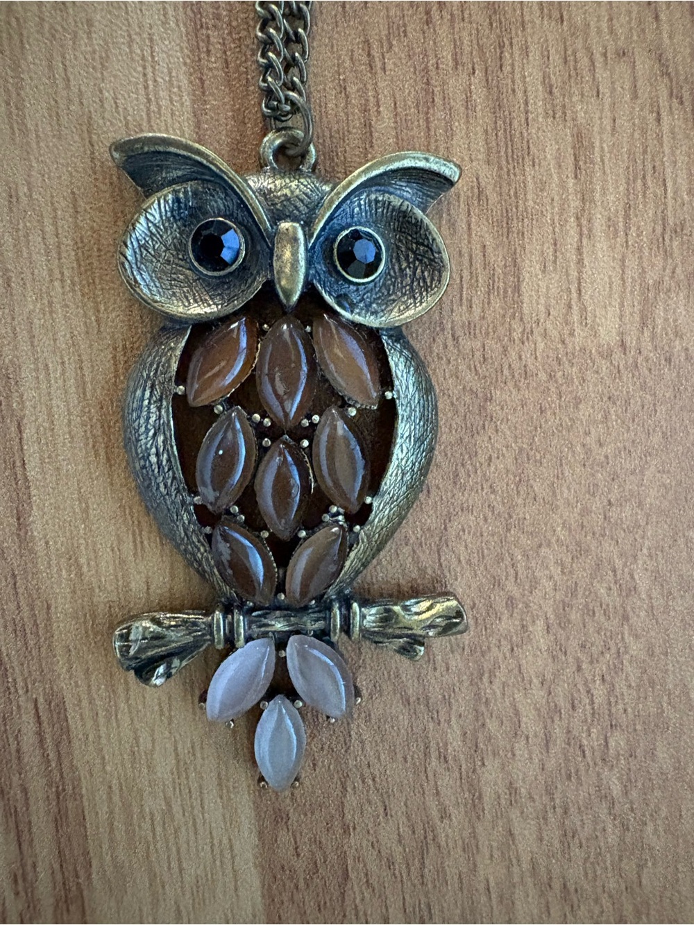 Old Navy Bronze-Tone Owl Pendant Necklace with Brown and Cream Accents